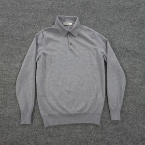 Collars & Co Sweater Mens Small Gray Australian Merino Wool Polo Collar Pullover